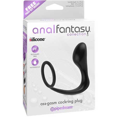 Anal Fantasy Collection Silicone Ass-Gasm Cockring Plug Black
