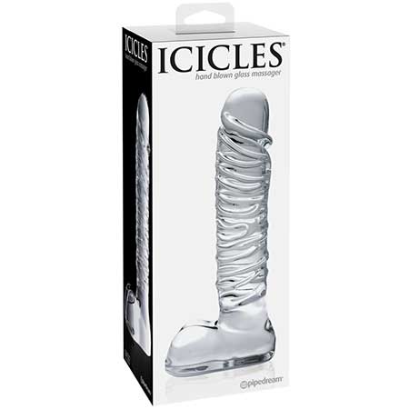 Icicles No. 63 Ribbed Realistic 8.5 in. Glass Dildo Clear