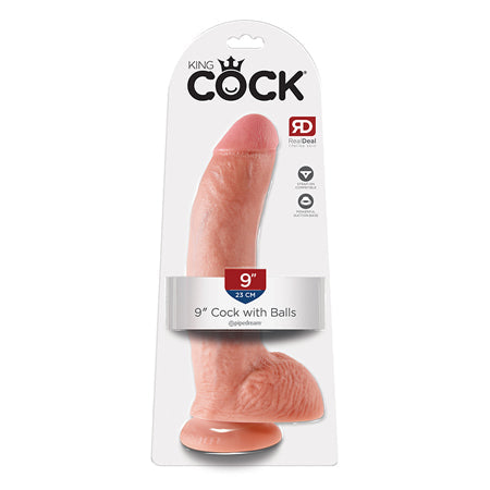 King Cock 9 in. Cock With Balls Realistic Suction Cup Dildo Beige