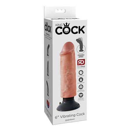 King Cock 6 in. Vibrating Cock Poseable Dildo With Suction Cup Beige