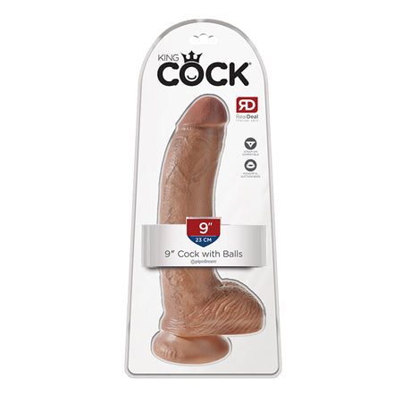 King Cock 9 in. Cock With Balls Realistic Suction Cup Dildo Tan