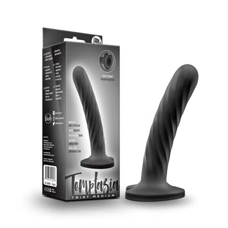 Temptasia Twist 5.5 in. Curved Dildo with Heart-Shaped Suction Cup Medium Black