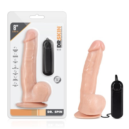 Dr. Skin Dr. Spin Realistic 8 in. Gyrating and Vibrating Dildo with Balls Beige