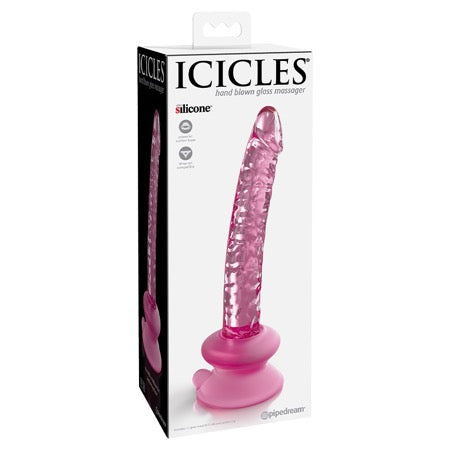Icicles No. 86 Realistic 7 in. Glass Dildo With Suction Cup Pink