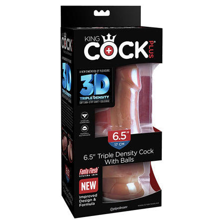King Cock Plus 6.5 in. Triple Density Cock With Balls Realistic Suction Cup Dildo Tan