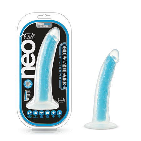 Neo Elite Glow in the Dark Prysm 7 in. Silicone Dual Density Dildo Neon Blue