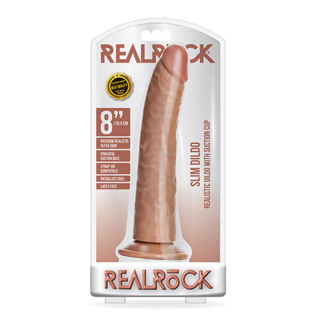 RealRock Realistic 8 in. Slim Dildo With Suction Cup Tan