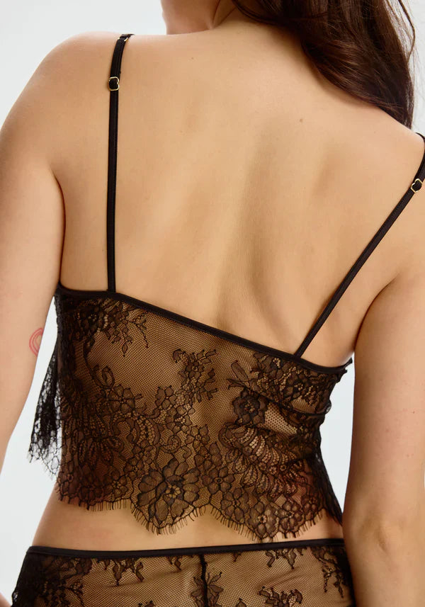 Sheer Eyelash Lace Cropped Cami Blush Serene Black