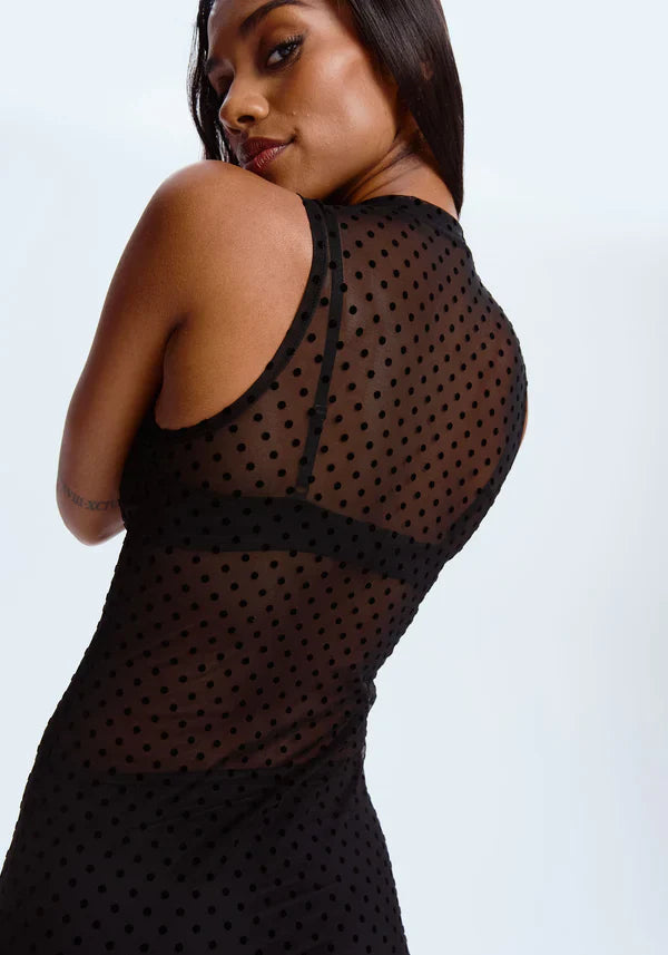 Sheer Mesh Polka Dot Fitted Dress Blush Enigma