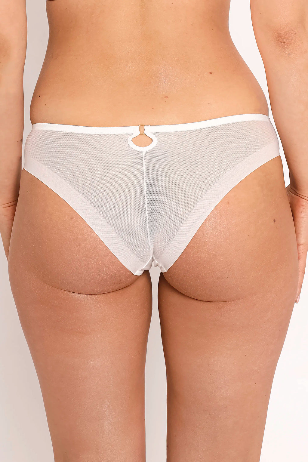 Sheer Mesh Tulle Embroidered Tanga Panty Perla Ivory