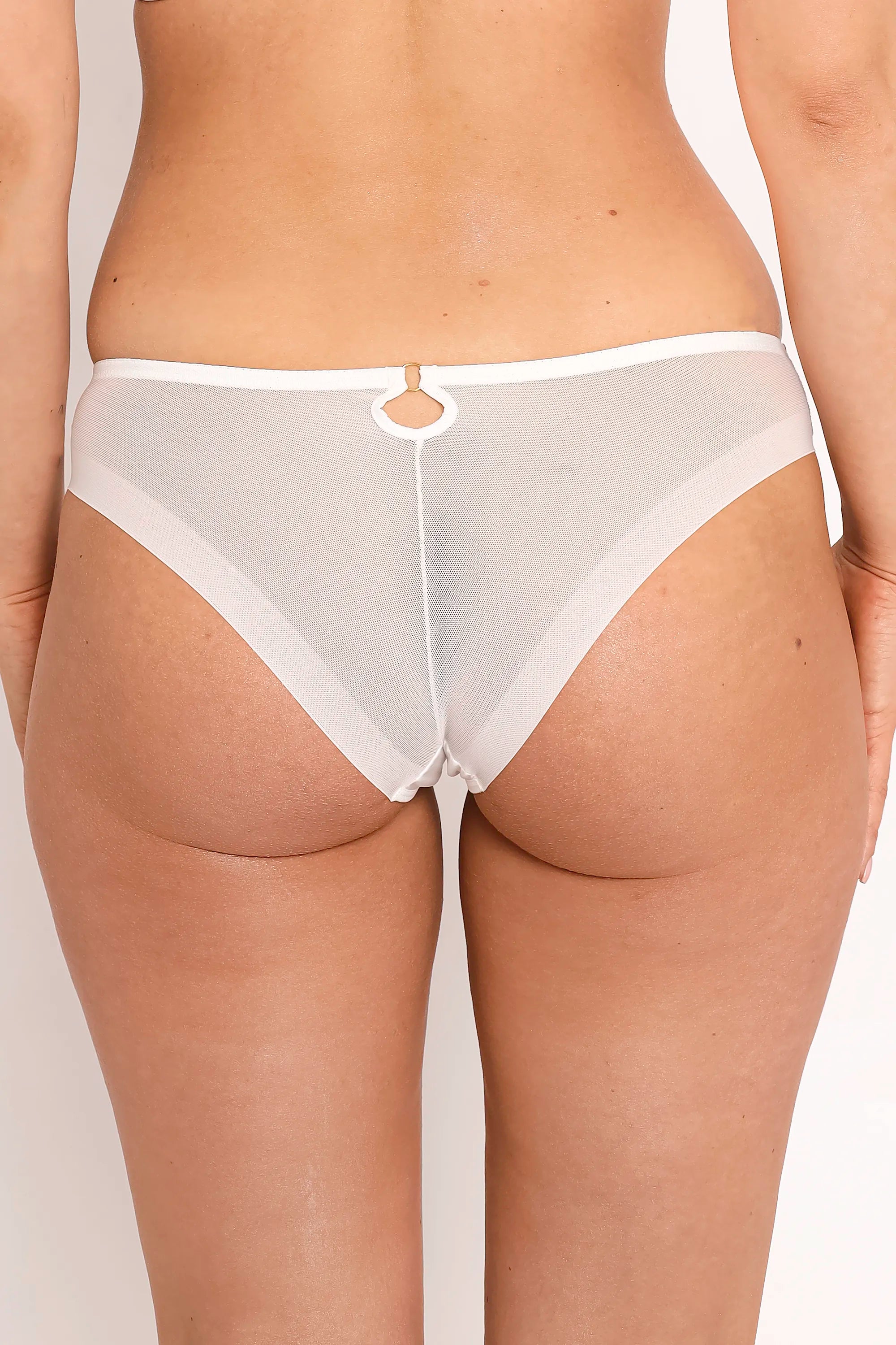 Sheer Mesh Tulle Embroidered Tanga Panty Perla Ivory