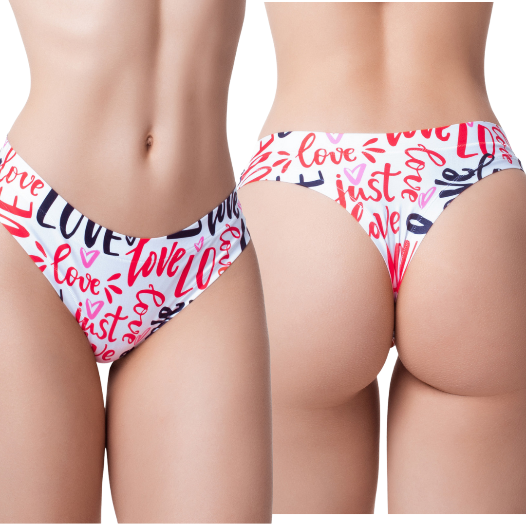 Memème Women’s Ultra-Comfortable LOVE - Message - Panties | Original Prints, Unique Designs | Breathable Cotton Crotch, Stretchy Fit, Soft Flat Seams, No Elastic Bands | Two Styles: Slip/Brief and Thong | Everyday Use