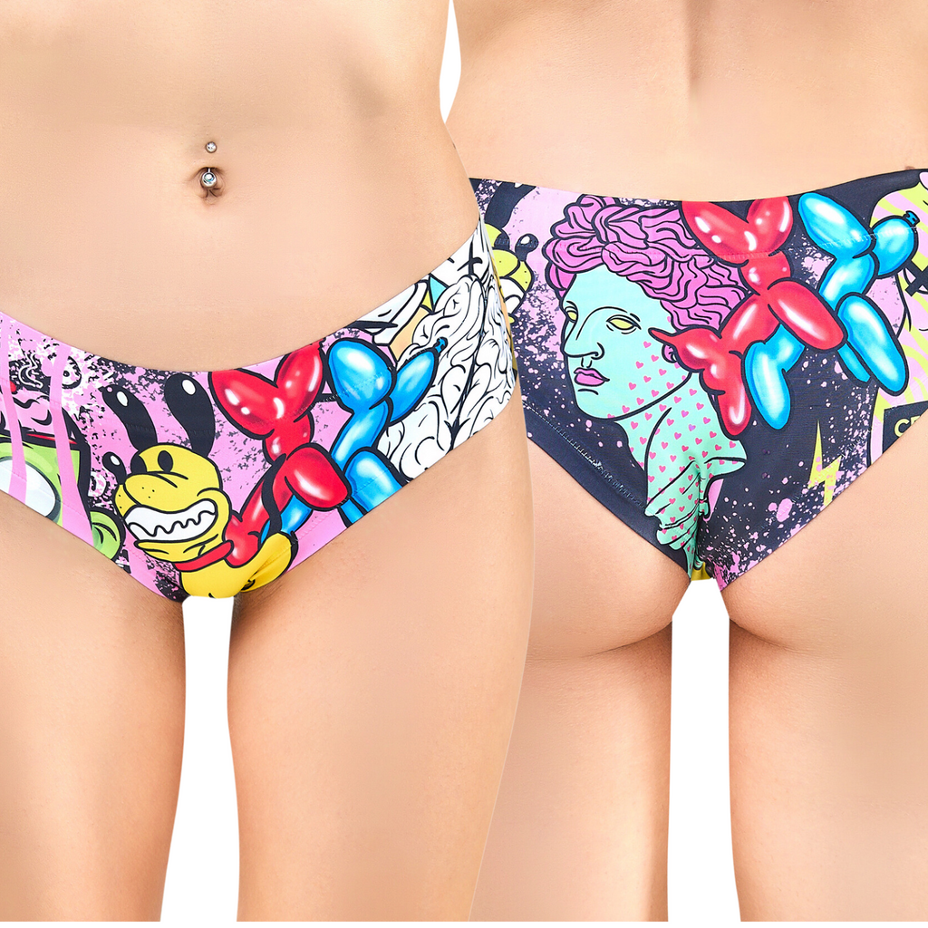 Memème Women’s Ultra-Comfortable MOXIE - Crazy - Panties | Original Prints, Unique Designs | Breathable Cotton Crotch, Stretchy Fit, Soft Flat Seams, No Elastic Bands | Two Styles: Slip/Brief and Thong | Everyday Use