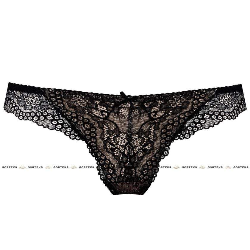 Sheer Lace Thong Panty Gorteks Scarlet Black